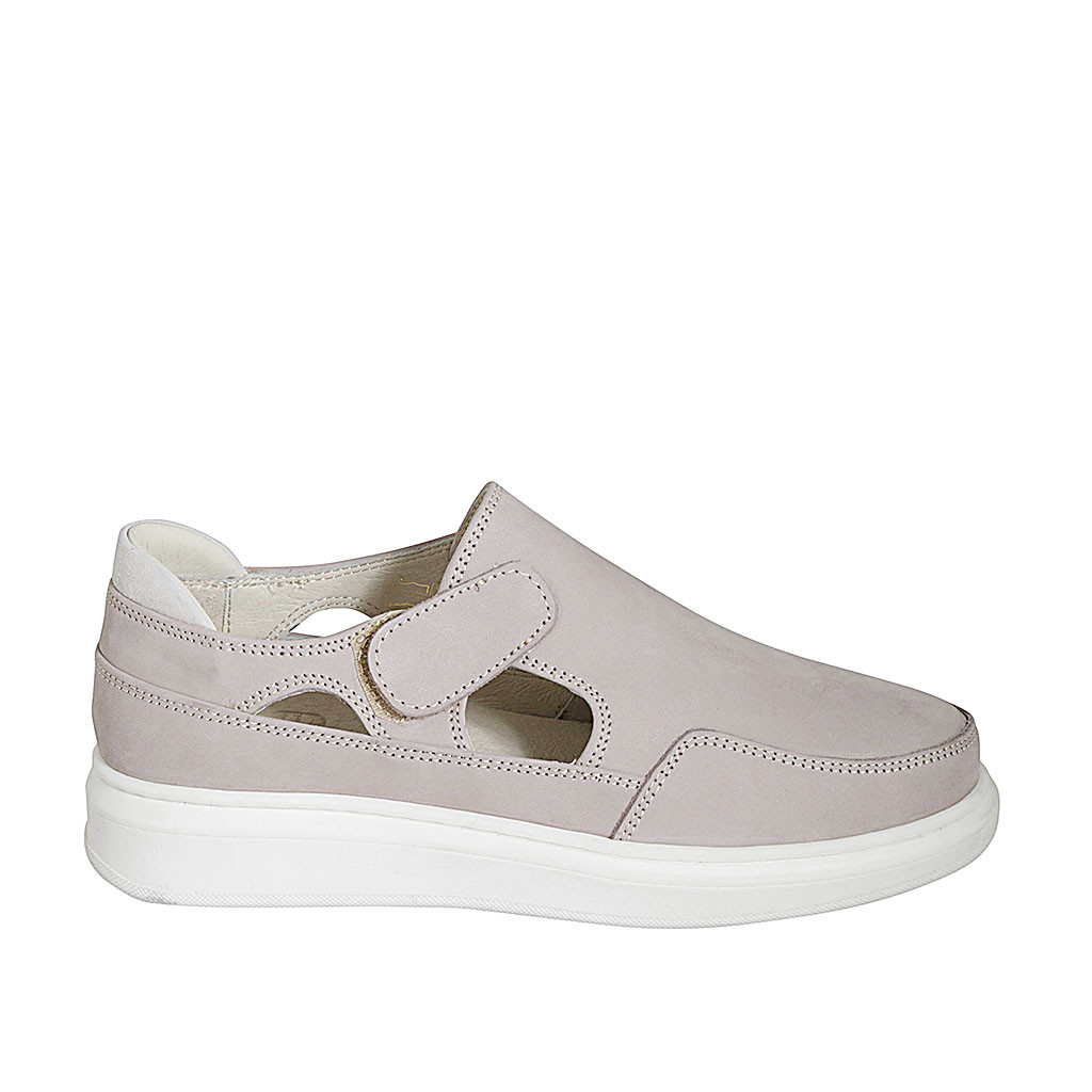 Chaussure Ferme Pour Femmes Avec Velcro En Daim Rose Beige Talon