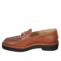 Woman's loafer in tan brown leather with accessory heel 3 - Available sizes:  44, 45