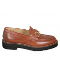 Woman's loafer in tan brown leather with accessory heel 3 - Available sizes:  44, 45