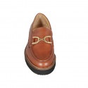 Woman's loafer in tan brown leather with accessory heel 3 - Available sizes:  44, 45