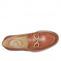 Woman's loafer in tan brown leather with accessory heel 3 - Available sizes:  44, 45