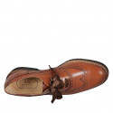 Woman's laced Oxford shoe with wingtip decorations in tan brown leather heel 3 - Available sizes:  43