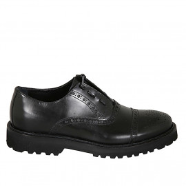 Chaussure richelieu avec lacets et bout Brogue pour hommes en cuir noir - Pointures disponibles:  46