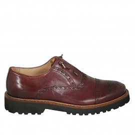 Men's laced Oxford shoe with Brogue decorations in brown leather - Available sizes:  47