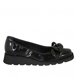 Woman's ballerina shoe with chain in black brush off leather wedge heel 3 - Available sizes:  32