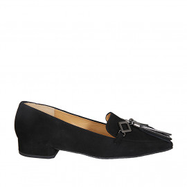 ﻿Woman's mocassin in black suede with tassels heel 3 - Available sizes:  32, 45