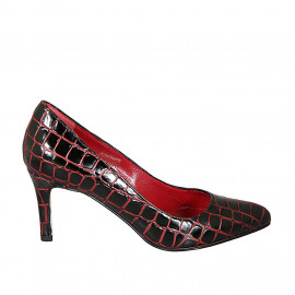 Escarpin pour femmes en cuir brossé imprimé noir et rouge talon 7 - Pointures disponibles:  32