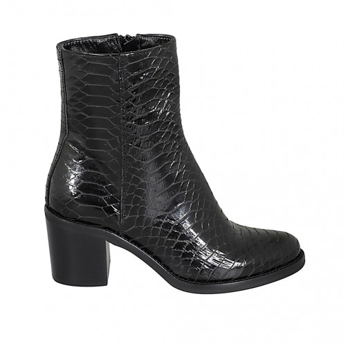 black croc patent boots