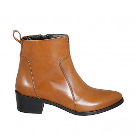 Botin tejano para mujer con cremallera en piel brun claro tacon 4 - Tallas disponibles:  42, 43