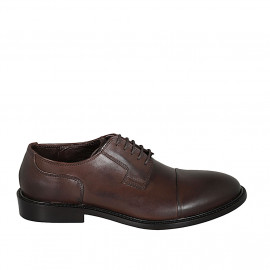 Zapato derby con cordones y puntera para hombre en piel marron oscuro - Tallas disponibles:  46, 49, 50