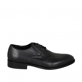 Men's derby shoe with laces in black leather - Available sizes:  38, 50