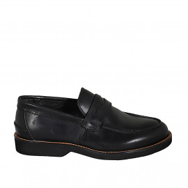 Men's casual mocassin in black-colored leather - Available sizes:  37, 46