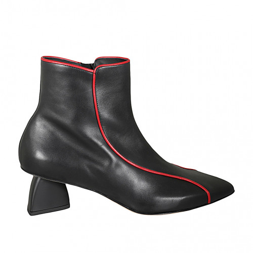 Botin a punta para mujer con cremallera en piel negra y roja tacon 6 - Tallas disponibles:  42