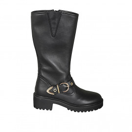 Bota para mujer con hebilla y cremallera en piel negra tacon 5 - Tallas disponibles:  45