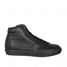 Men's ankle-high laced shoe with zipper in black leather - Available sizes:  38