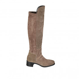 Woman's boot with half zipper in taupe suede and elastic material heel 4 - Available sizes:  42, 43