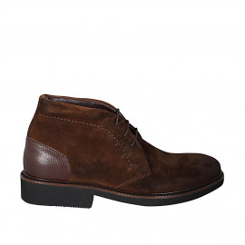 Men's laced shoe in tan brown leather and suede - Available sizes:  47