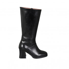 Botas para mujer en piel negra con cremallera tacon 8 - Tallas disponibles:  32, 42