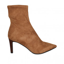 Bottines a punta para mujer en gamuza elastica cognac tacon 8 - Tallas disponibles:  42