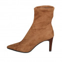 Bottines a punta para mujer en gamuza elastica cognac tacon 8 - Tallas disponibles:  42