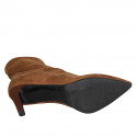 Bottines a punta para mujer en gamuza elastica cognac tacon 8 - Tallas disponibles:  42