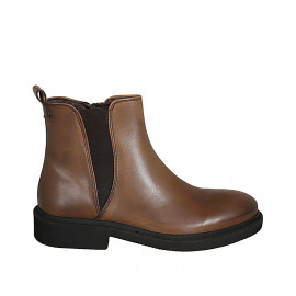 Men's ankle boot with elastic band and zipper in tan brown leather - Available sizes:  38