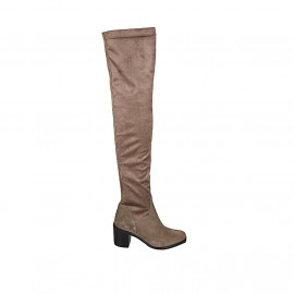 Stivale alto sopra il ginocchio da donna in camoscio ed elasticizzato taupe tacco 7 - Misure disponibili: 42, 43