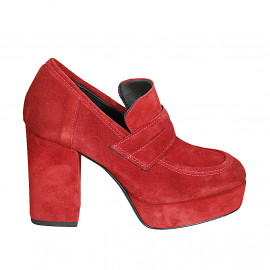 Mocassin pour femmes avec plateforme en daim rouge foncé talon 9 - Pointures disponibles:  32, 42, 43