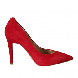 ﻿Women's pointy pump shoe in red suede heel 9 - Available sizes:  31, 33, 34, 42, 43