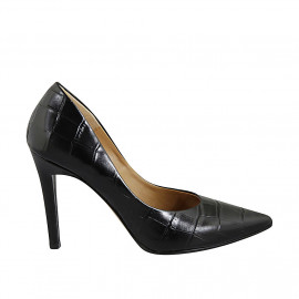 Women's pump shoe in black printed leather heel 9 - Available sizes:  31