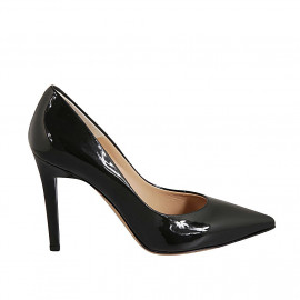 ﻿Escarpin à bout pointu pour femmes en cuir verni noir talon 9 - Pointures disponibles:  32