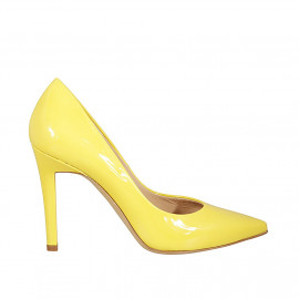 ﻿Escarpin à bout pointu pour femmes en cuir verni jaune talon 9 - Pointures disponibles:  31, 32, 34, 42, 43