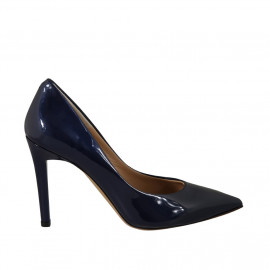 ﻿Escarpin à bout pointu pour femmes en cuir verni bleu foncé talon 9 - Pointures disponibles:  34, 42