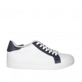 Woman's laced shoe in white and blue leather with removable insole wedge heel 3 - Available sizes:  43, 44