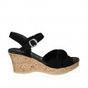 Woman's sandal with ankle strap and knot in black suede wedge heel 7 - Available sizes:  42