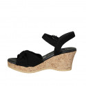 Woman's sandal with ankle strap and knot in black suede wedge heel 7 - Available sizes:  42