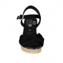 Woman's sandal with ankle strap and knot in black suede wedge heel 7 - Available sizes:  42