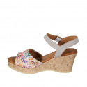 Woman's strap sandal in beige and multicolored mosaic printed suede with platform and wedge heel 7 - Available sizes:  42, 43