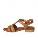 Woman's sandal with studs and strap in cognac brown leather heel 2 - Available sizes:  32