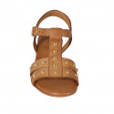 Woman's sandal with studs and strap in cognac brown leather heel 2 - Available sizes:  32