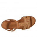 Woman's sandal with studs and strap in cognac brown leather heel 2 - Available sizes:  32