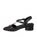 Woman's strap sandal in black, white and red leather heel 2 - Available sizes:  32, 43, 44