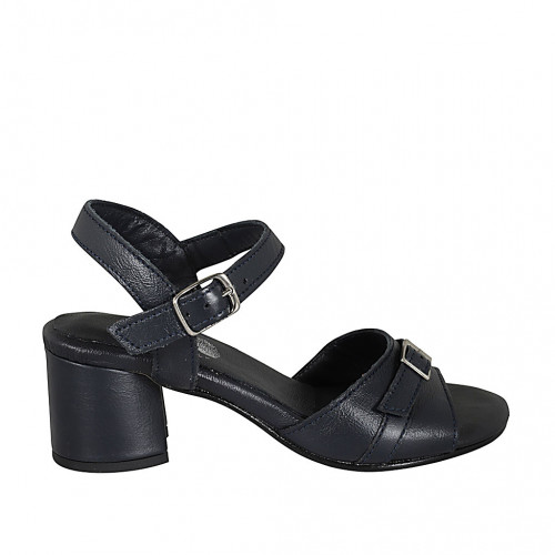 Woman's strap sandal with buckle in blue leather heel 5 - Available sizes:  33, 43, 45