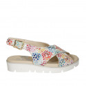 Woman's sandal in multicolored printed suede wedge heel 3 - Available sizes:  33, 42