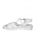 Woman's strap sandal in white leather wedge heel 3 - Available sizes:  32, 42, 43, 44