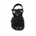 Woman's sandal with strap in black leather wedge heel 3 - Available sizes:  33, 42