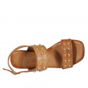 Woman's sandal with studs in cognac brown leather heel 2 - Available sizes:  32, 33, 34, 42, 43, 44