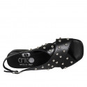 Woman's sandal with studs in black leather heel 2 - Available sizes:  32, 33, 34, 43