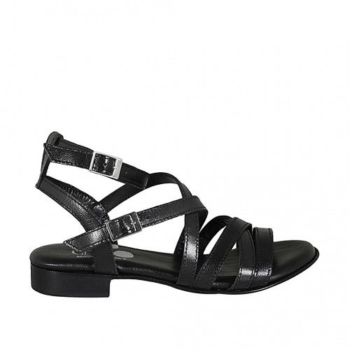 Woman's ankle strap sandal in black leather heel 2 - Available sizes:  34