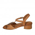 Woman's strap sandal in tan brown, cream and brown leather heel 3 - Available sizes:  45